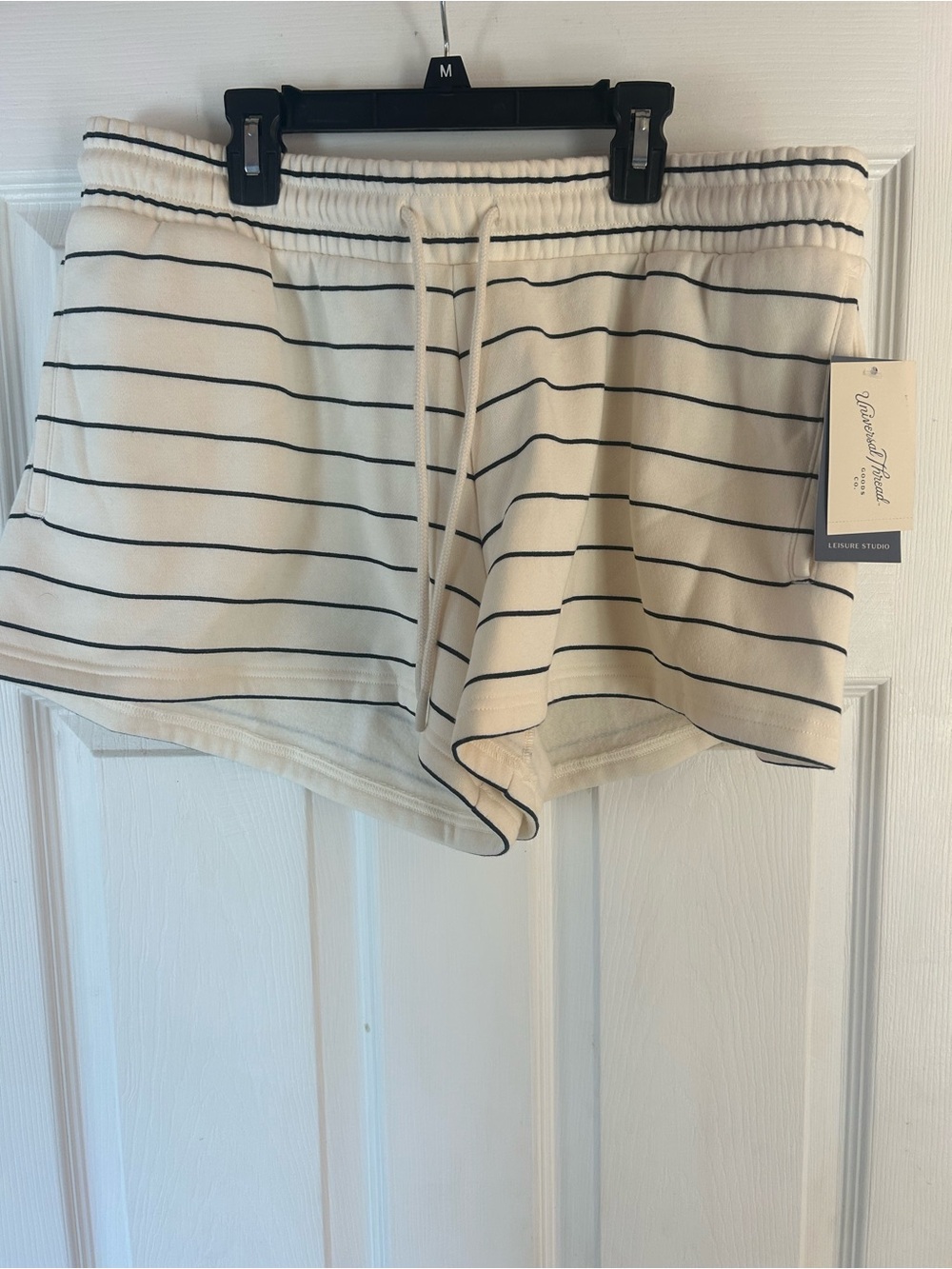 Universal Thread Cream and Black Striped Drawstring Athletic Shorts